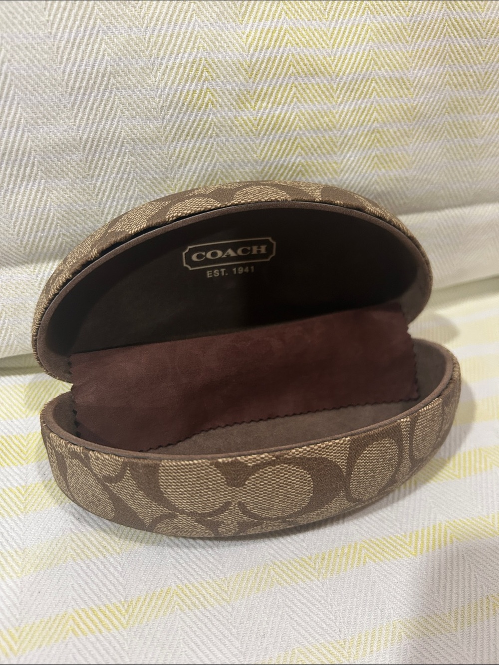 Coach Brown Signature Logo Eyewear Case with monogram lense cloth